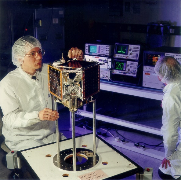 Satellite being assembled